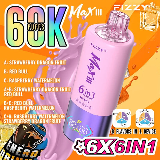 Fizzy Séxtuple 60K - Fresa Fruta del Dragón - Red Bull - Frambuesa y Sandía