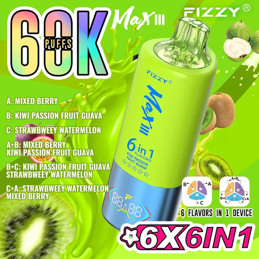 Fizzy Séxtuple 60K - Frutas del Bosque - Kiwi con Maracuyá y Guayaba - Fresa y Sandía