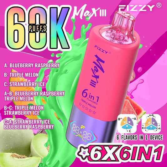 Fizzy Séxtuple 60K - Arándano y Frambuesa - Triple Melón - Fresa Helada