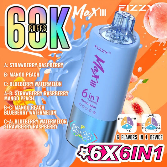 Fizzy Séxtuple 60K - Fresa y Frambuesa - Mango y Melocotón - Arándano y Sandía