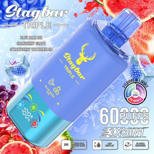 Stag Bar 60K - Frambuesa Azul Helada - Arándano Rojo con Uva - Fresa con Sandía