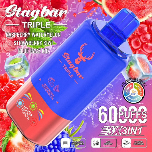 Stag Bar 60K - Frambuesa con Sandía – Fresa con Kiwi – Frambuesa Azul Helada