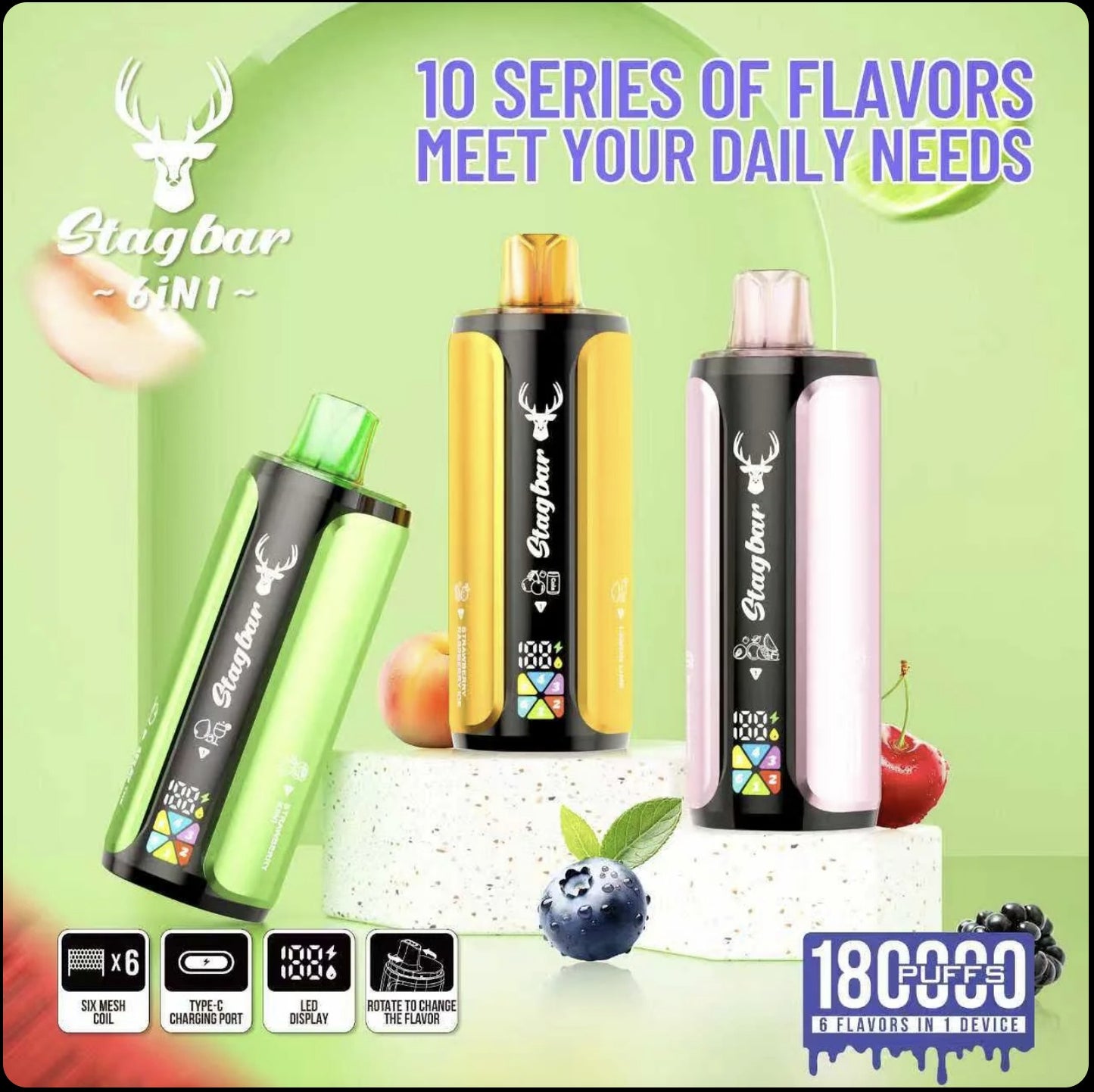 Stagbar 180.000 Puffs - Vape 6 sabores en 1