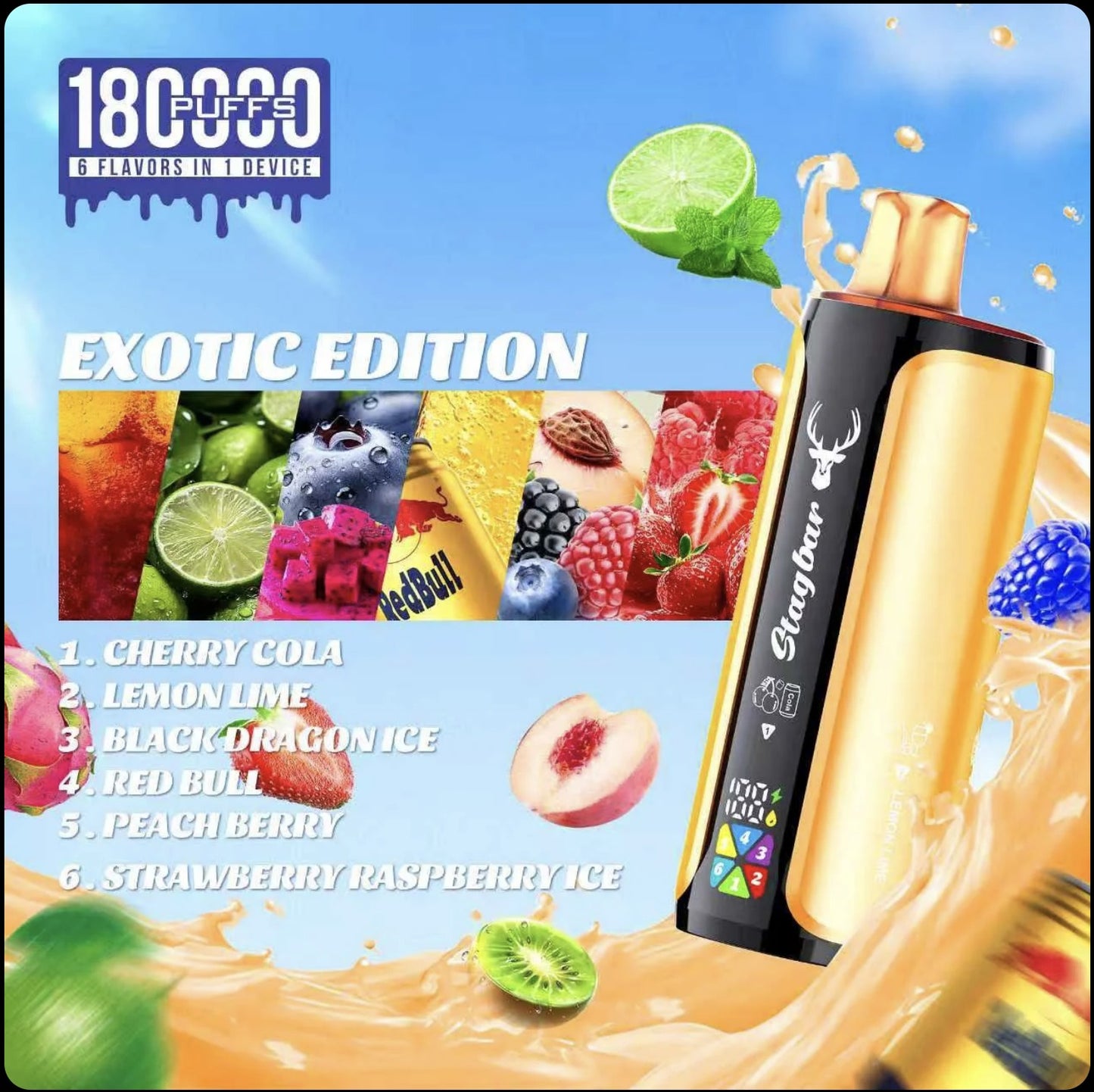 Stagbar 180.000 Puffs - Vape 6 sabores en 1